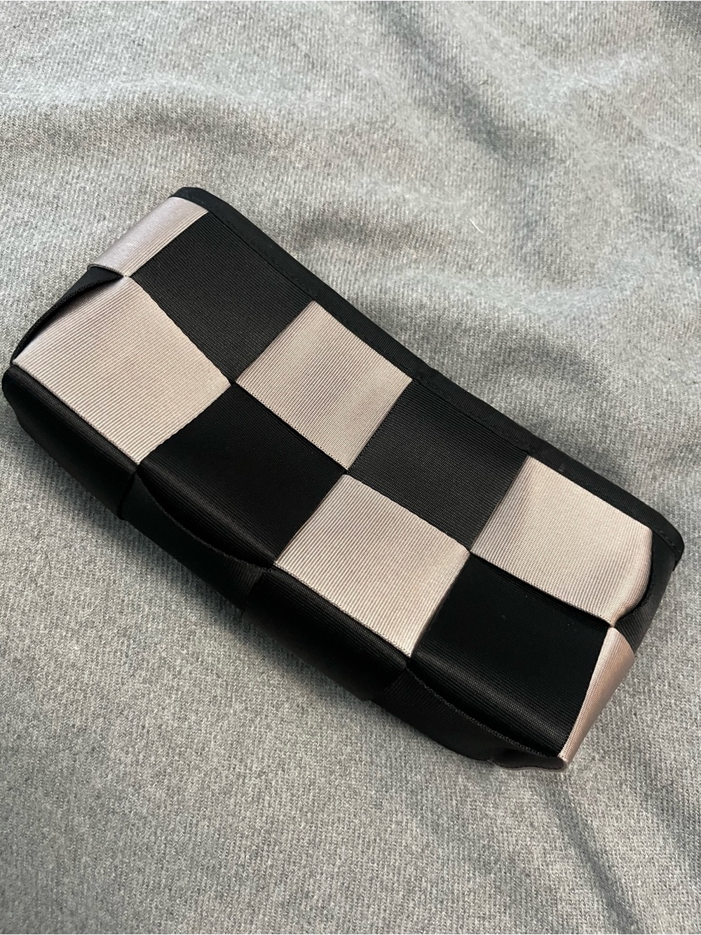Harveys Black and Light Gray Woven Check Clutch
